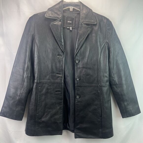 Vintage JLC New York Women’s Black Leather Button Front Jacket Size Small 90s - Picture 1 of 9